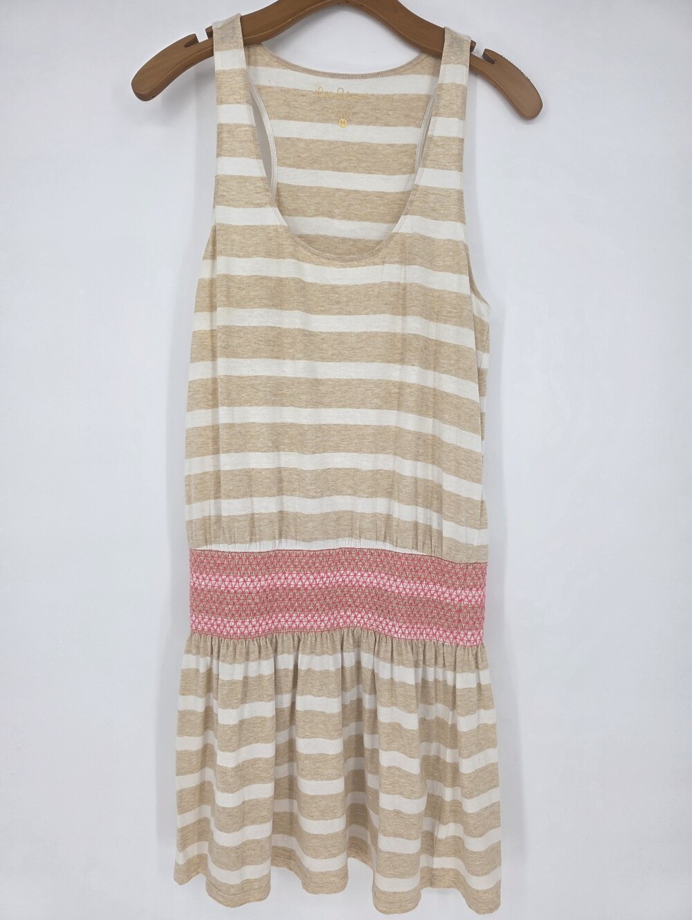 Lilly Pulitzer Striped Sleeveless Drop Waist Dress Medium Pink Beige - Picture 2 of 9